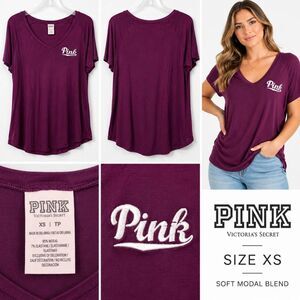 Victoria’s Secret PINK V Neck Tee Burgundy Short Sleeve XS